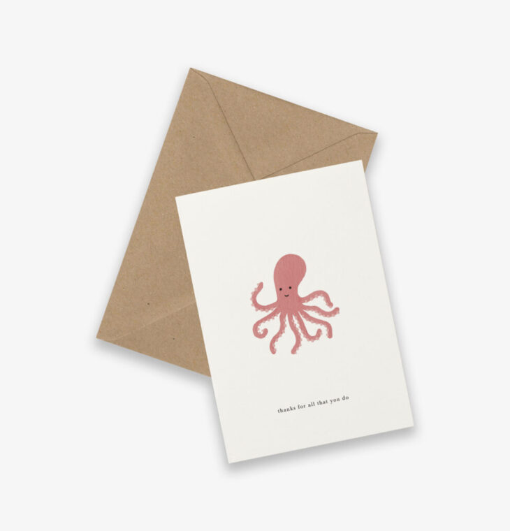 Kartotek Greeting Card - Octopus (thanks for all that you)
