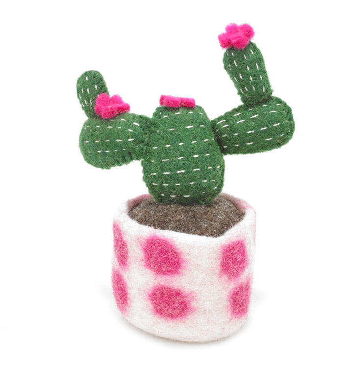 Felt so good - Handmade Biodegradable Felt Cactus Standing Decoration - Opuntia (spotty base)