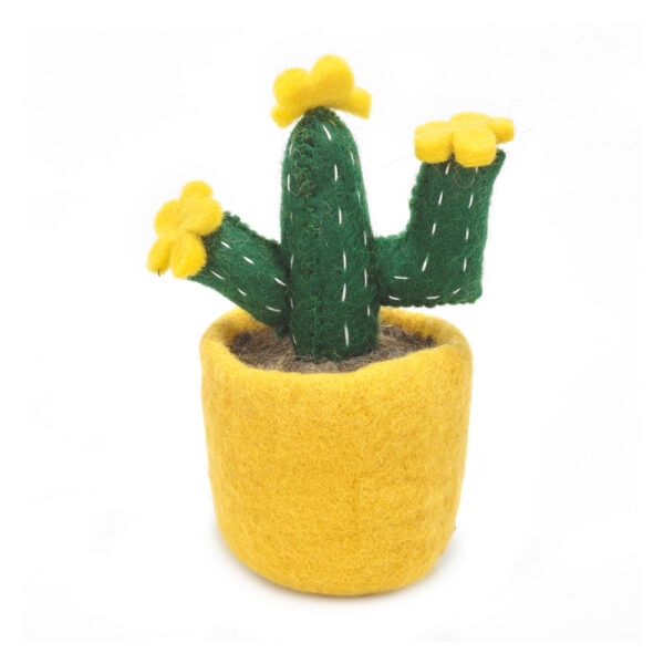 Felt so good - Handmade Biodegradable Felt Cactus Standing Decoration (Yellow Bloom)