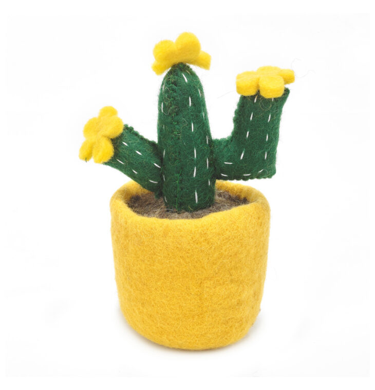 Felt so good - Handmade Biodegradable Felt Cactus Standing Decoration (Yellow Bloom)