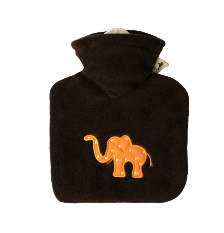 HOT WATER BOTTLE CLASSIC WITH COVER, FLEECE - BROWN ELEPHANT