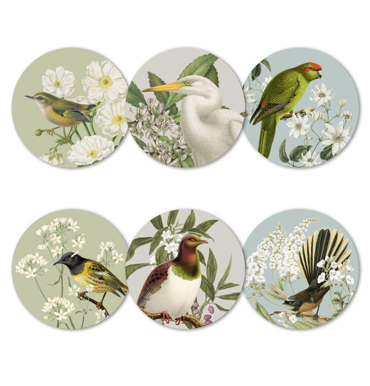 Birds & Botanicals of NZ Set of 6 Coasters