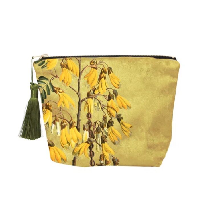 Vintage Botanical Kowhai Velvet Cosmetic Bag