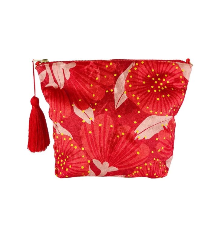 Bright Botanical Pohutukawa Velvet Cosmetic Bag