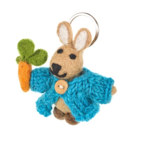 Felt so good - Handmade Fair trade Needle Felt Rabbit in Cardigan Keyring
