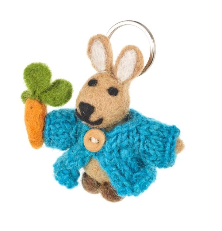 Felt so good - Handmade Fair trade Needle Felt Rabbit in Cardigan Keyring