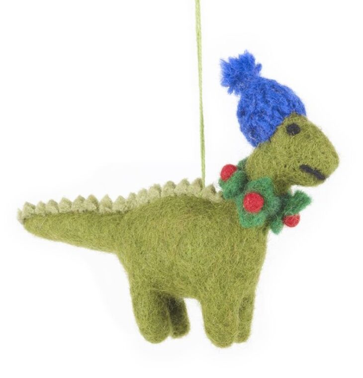 Handmade Biodegradable Felt Hanging Cosy Dinosaur Christmas Tree Decoration