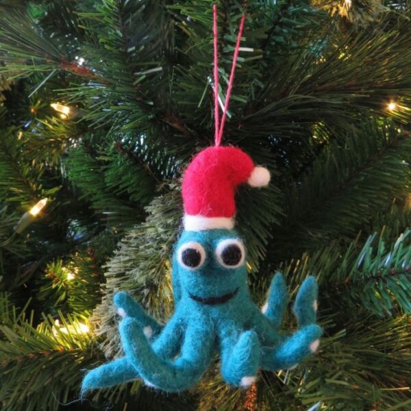 Handmade Felt Biodegradable Christmas Octopus Tree Hanging Decoration