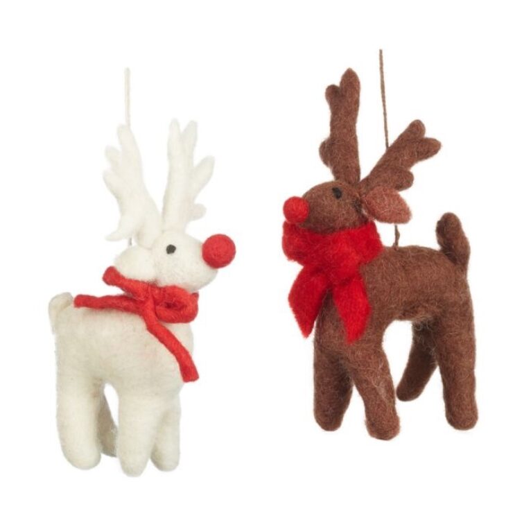 Handmade Felt Biodegradable Christmas Brown Rudolph Hanging Decoration
