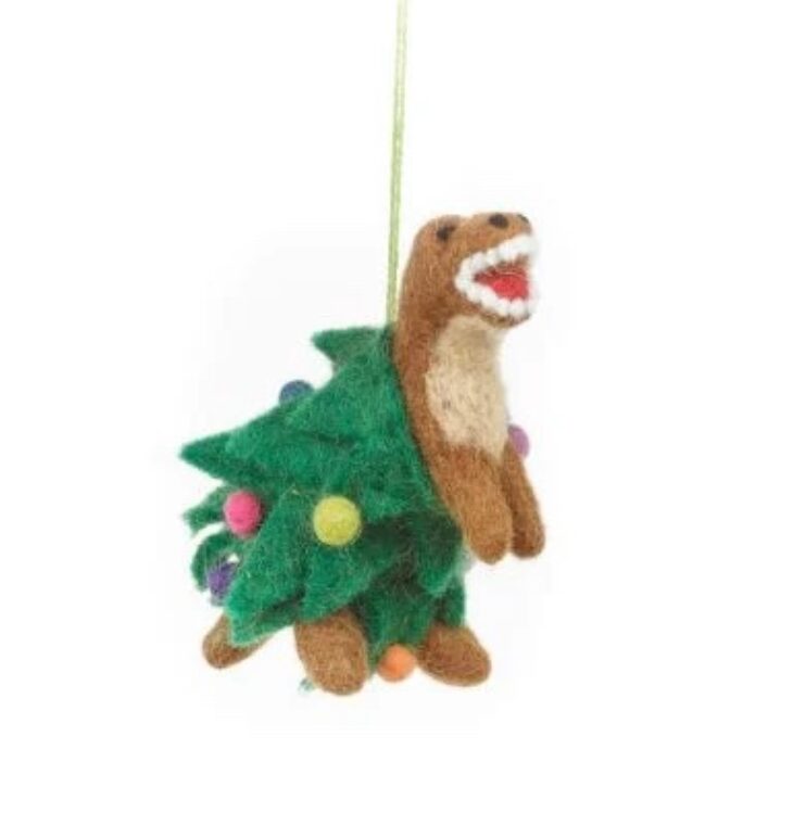 Handmade Needle Felt Tree-Rex Hanging Christmas Dinosaur Decoration