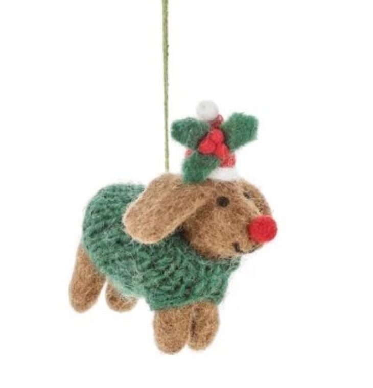 Handmade Felt Rudolph Dachshund Dog Hanging Christmas Decoration