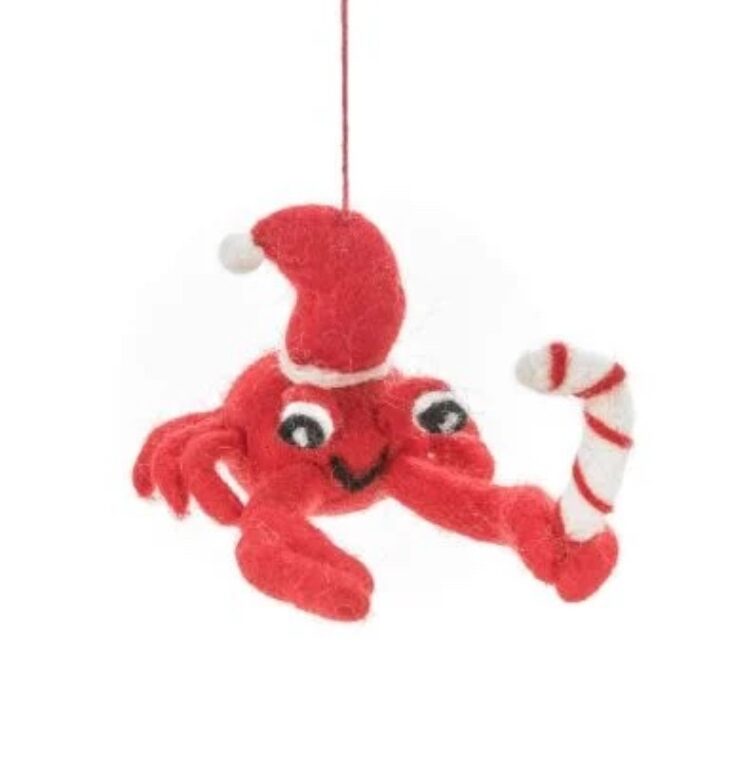Handmade Felt Christmas Crab Hanging Decoration