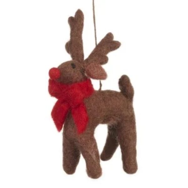 Handmade Felt Biodegradable Christmas Brown Rudolph Hanging Decoration