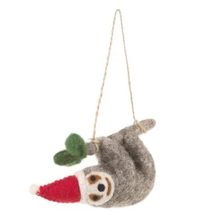 Handmade Felt Biodegradable Christmas Sloth Tree Hanging Decoration