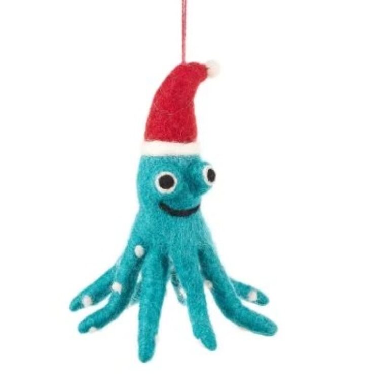 Handmade Felt Biodegradable Christmas Octopus Tree Hanging Decoration
