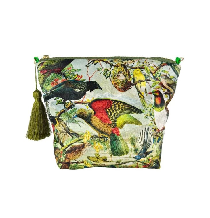 NZ Native Birds Velvet Cosmetic Bag