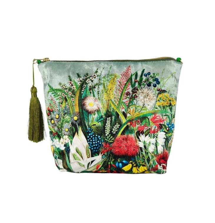 NZ Native Flowers Velvet Cosmetic Bag