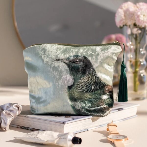 Hushed Green Tui Velvet Cosmetic Bag