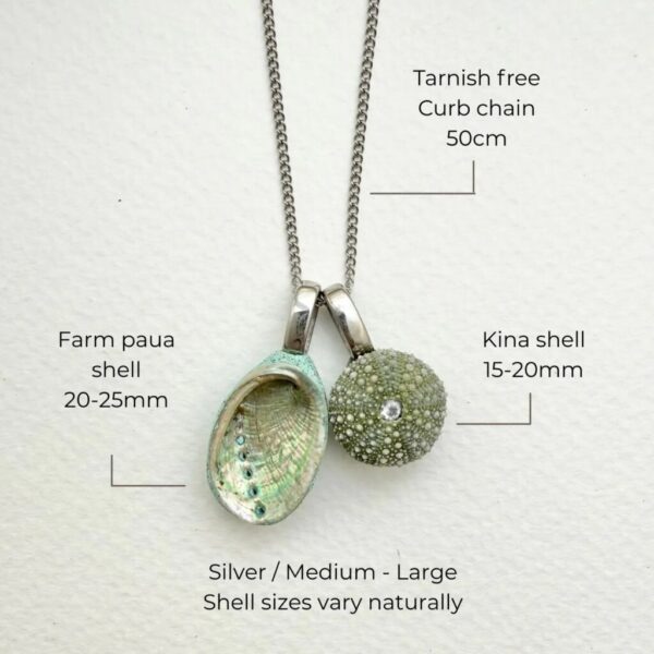 NOSTALGEM- PAUA & KINA SHELL PAIR NECKLACE (LARGE /SILVER)
