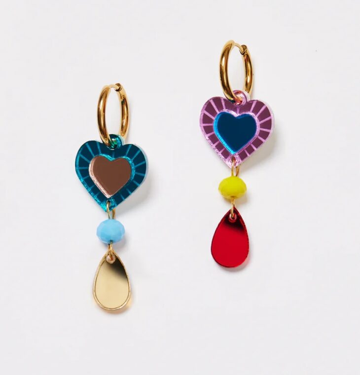 HEART AND BEAD EARRINGS - RAINBOW