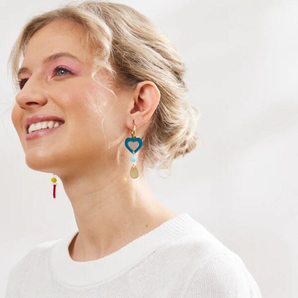 HEART AND BEAD EARRINGS - RAINBOW