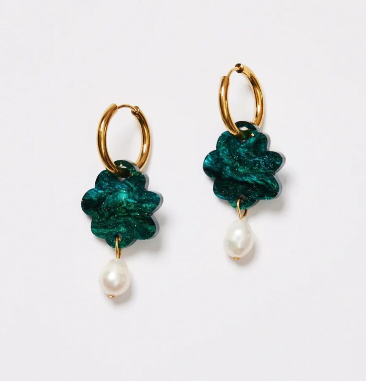 Martha Jean- CLOUD + PEARL EARRINGS - EMERALD