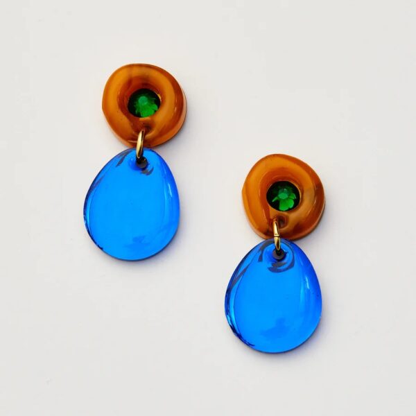 Martha Jean- JAM GEM EARRINGS - BROWN / COBALT