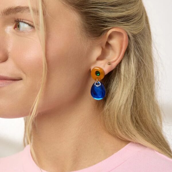 Martha Jean- JAM GEM EARRINGS - BROWN / COBALT