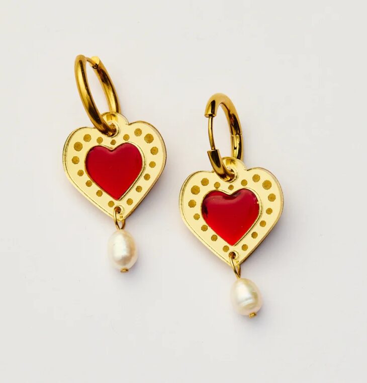 Martha Jean- SHERBERT HEART EARRINGS - GOLD / RED