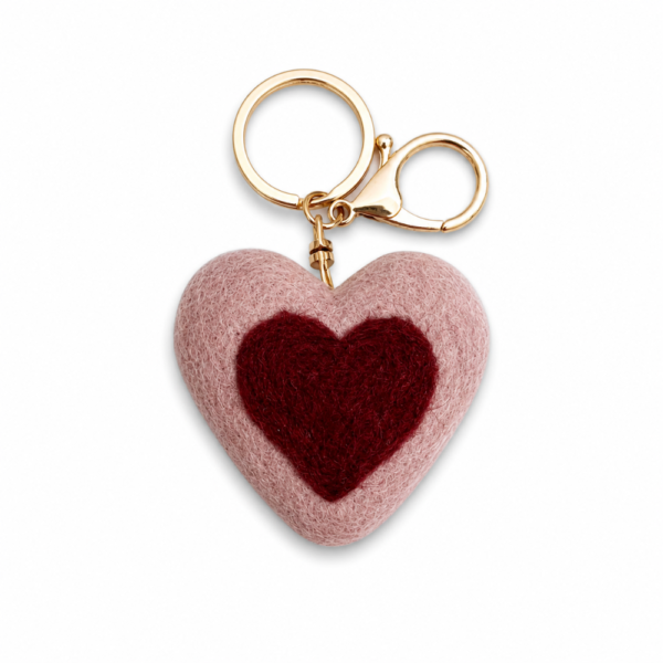 Home Dweller- Felt Heart Keychain - Pink