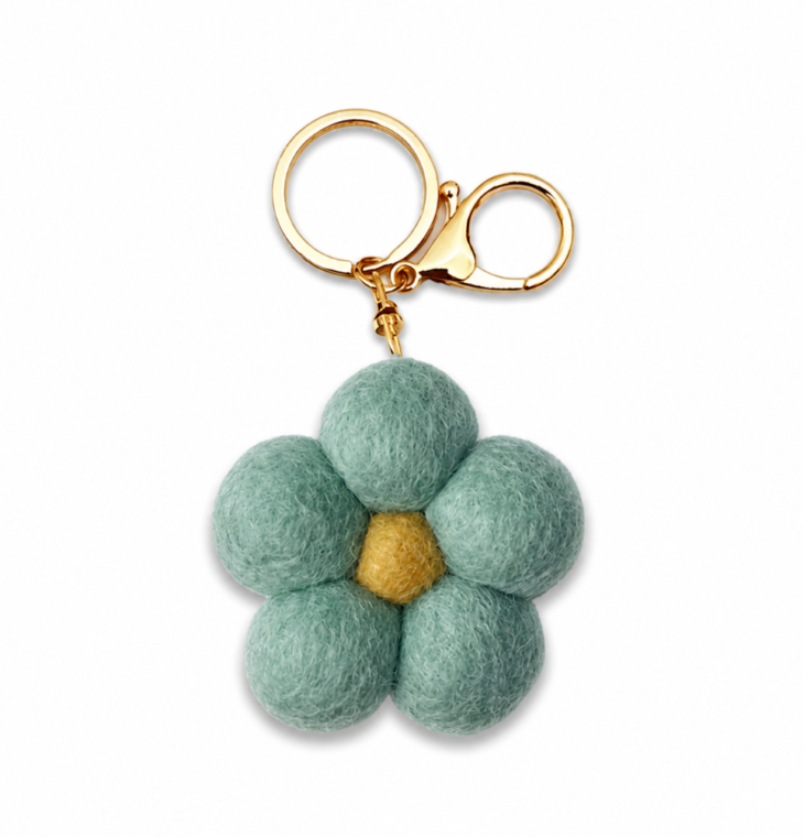 Home Dweller- Felt Flower Keychain - Turquoise