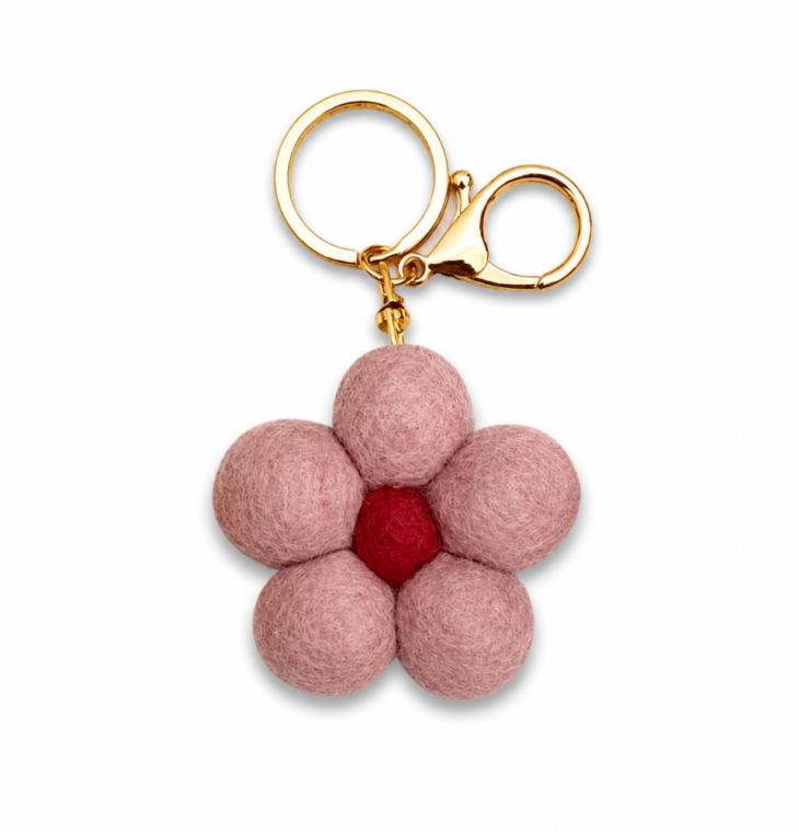 Home Dweller- Felt Flower Keychain - Pink