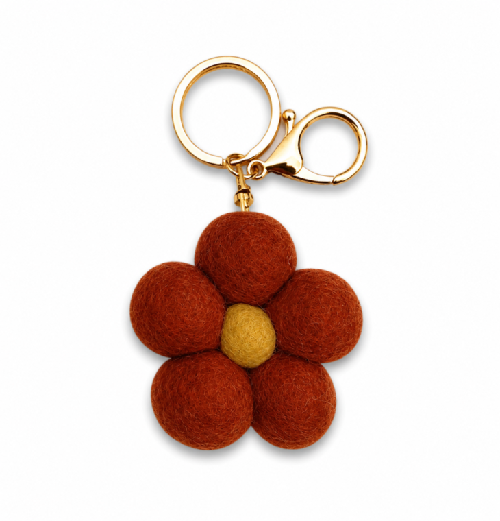 Home Dweller- Felt Flower Keychain - Deep Red